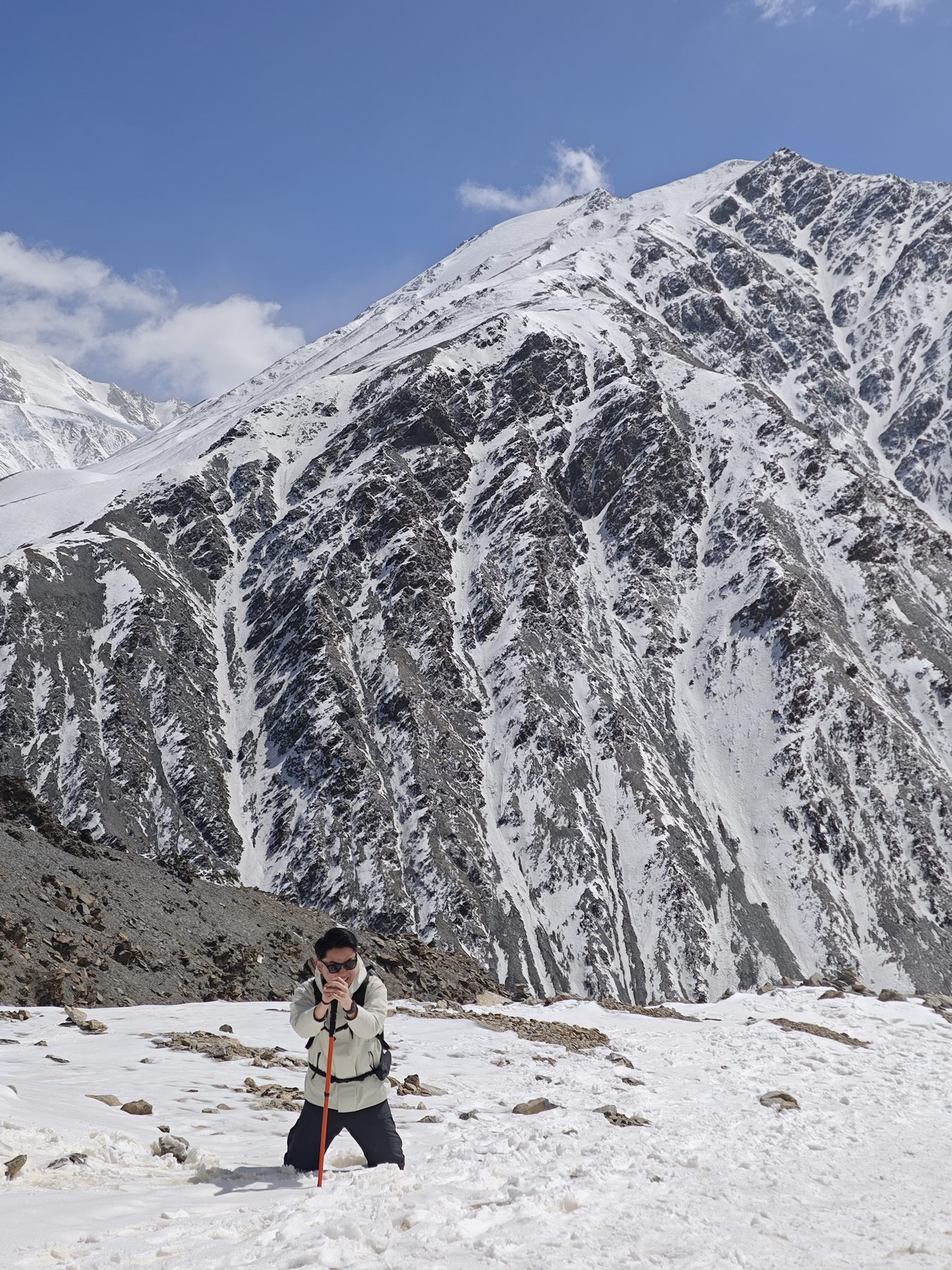 Aspen standing before Gangshika Snow Peak in Qinghai
