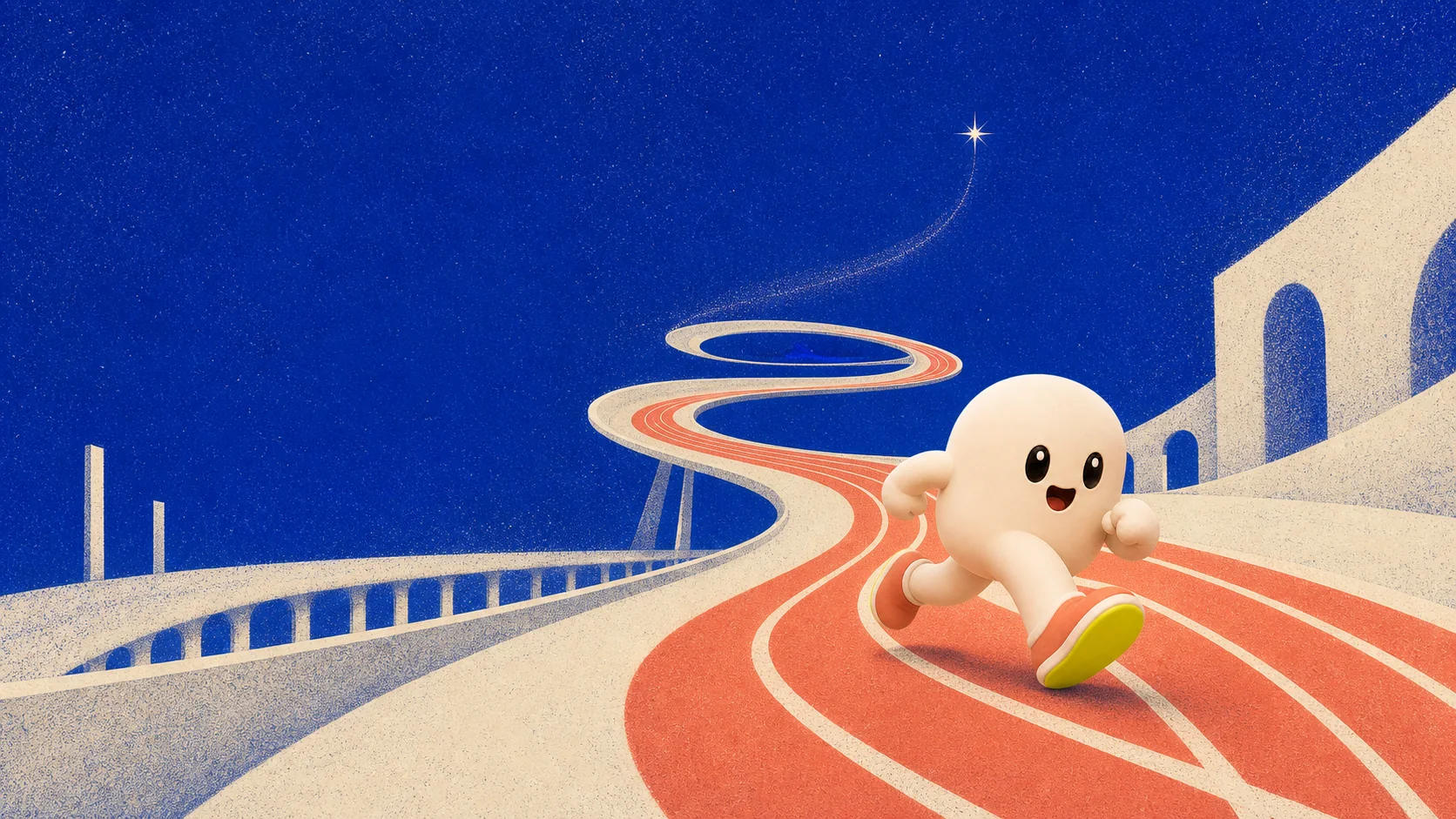 More Miles artwork showing a runner on an elevated track
